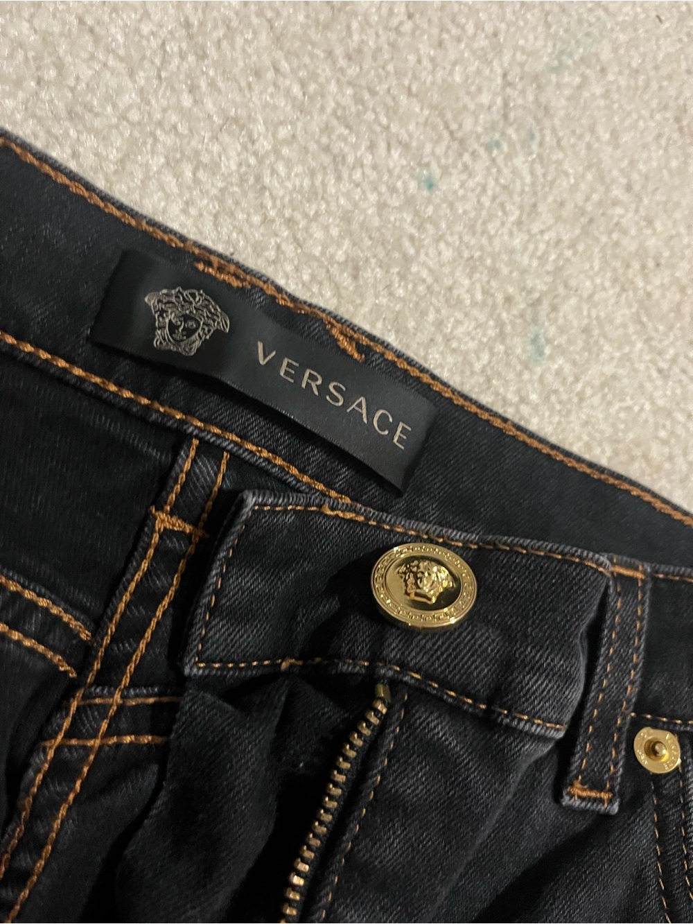 Versace Black Jeans with Gold Medusa Buttons